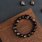 Gold Sheen Obsidian Silver Sheen Obsidian Lovely Paw Lucky Cat Protection Bracelet
