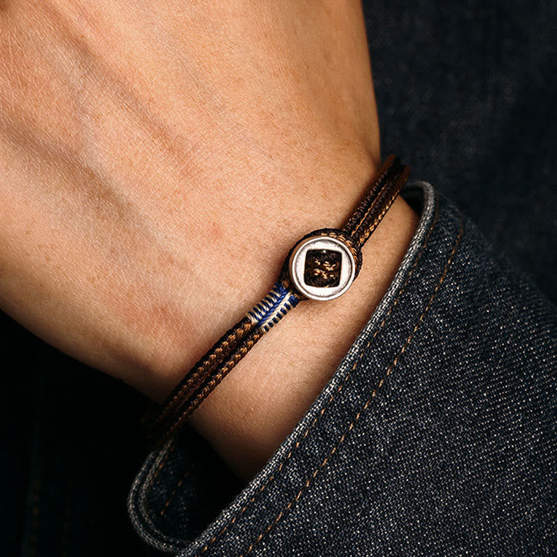 925 Sterling Silver Handmade Button Protection Weave String Bracelet