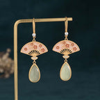 Natural Green Aventurine Fan Pattern Luck Drop Earrings