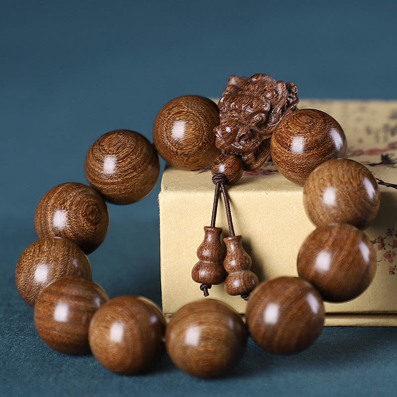 Rosewood Green Sandalwood Small Leaf Red Sandalwood Dragon Carved Protection Bracelet
