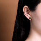 925 Sterling Silver Plated Gold Natural Hetian Cyan Jade Bead Luck Stud Earrings