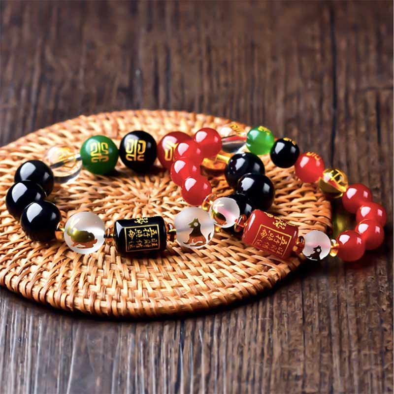 Chinese Zodiac Feng Shui Obsidian Five-Element Wealth Prosperity Bracelet