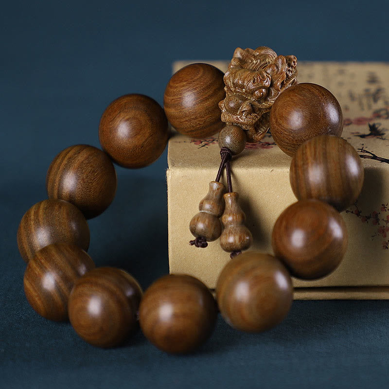 Rosewood Green Sandalwood Small Leaf Red Sandalwood Dragon Carved Protection Bracelet