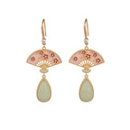 Natural Green Aventurine Fan Pattern Luck Drop Earrings