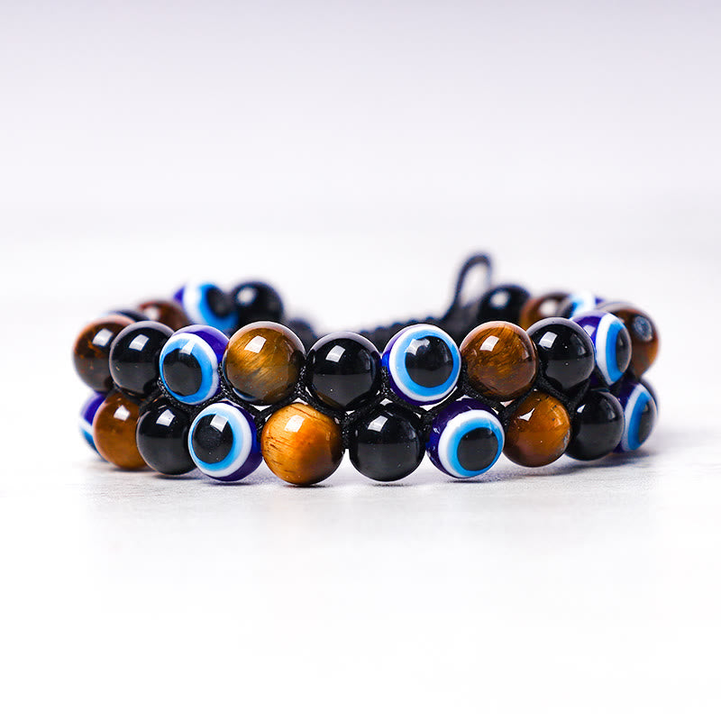 Evil Eye Hematite Tiger Eye Protection Beaded Bracelet