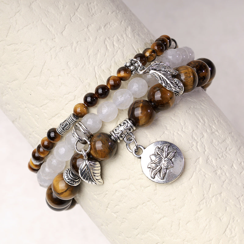 3PCS Natural Quartz Crystal Beaded Healing Energy Lotus Bracelet