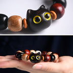 Small Leaf Red Sandalwood Ebony Wood Cute Cat Engraved Protection Bracelet