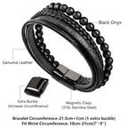 Natural Lava Rock Black Onyx Bead Leather Bracelet