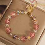 Natural Strawberry Quartz Healing Positive Butterfly Charm Bracelet