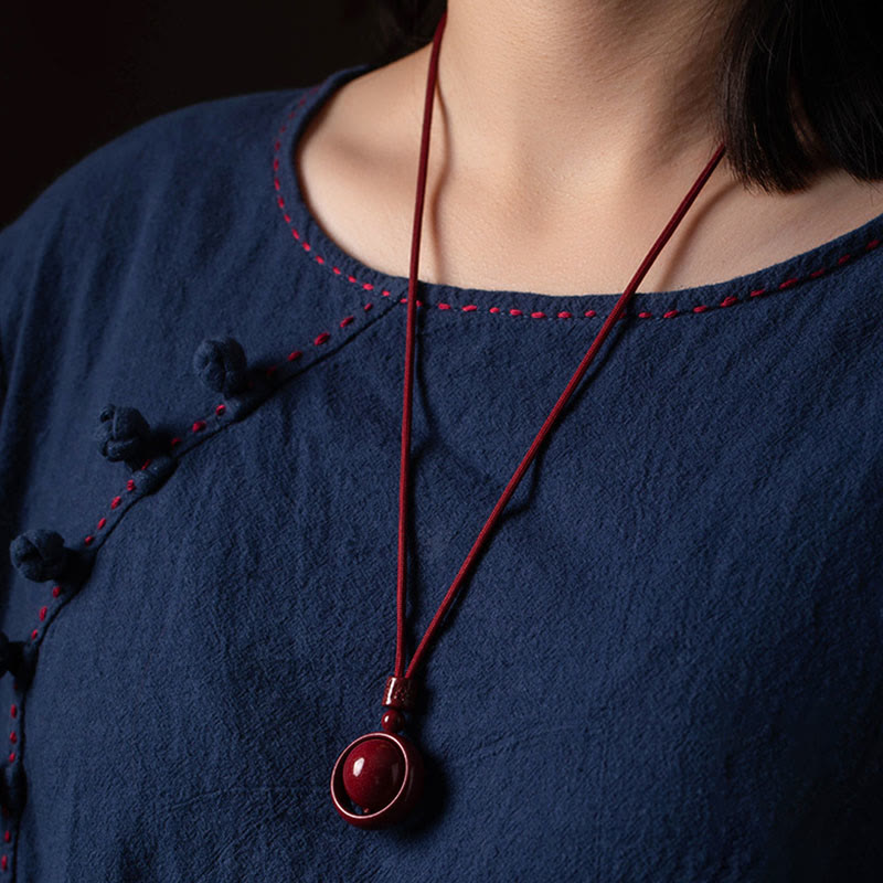 Cinnabar Om Mani Padme Hum PiXiu Blessing Lucky Bead Necklace Pendant