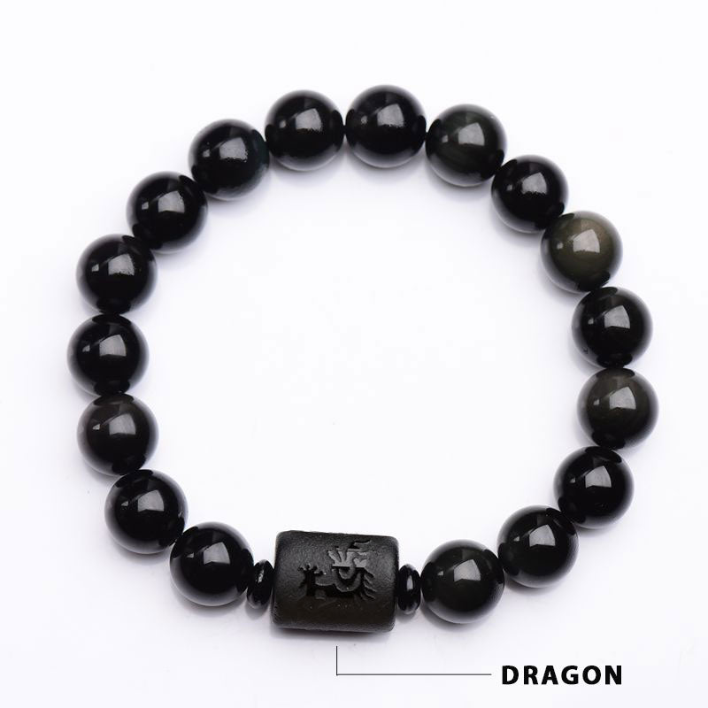 Soul Cleansing Black Obsidian Phoenix Dragon Bracelet