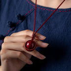 Cinnabar Om Mani Padme Hum PiXiu Blessing Lucky Bead Necklace Pendant