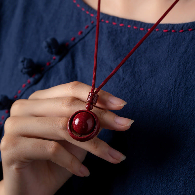 Cinnabar Om Mani Padme Hum PiXiu Blessing Lucky Bead Necklace Pendant