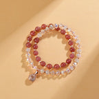 Strawberry Quartz White Crystal Money Bag Charm Positive Bracelet