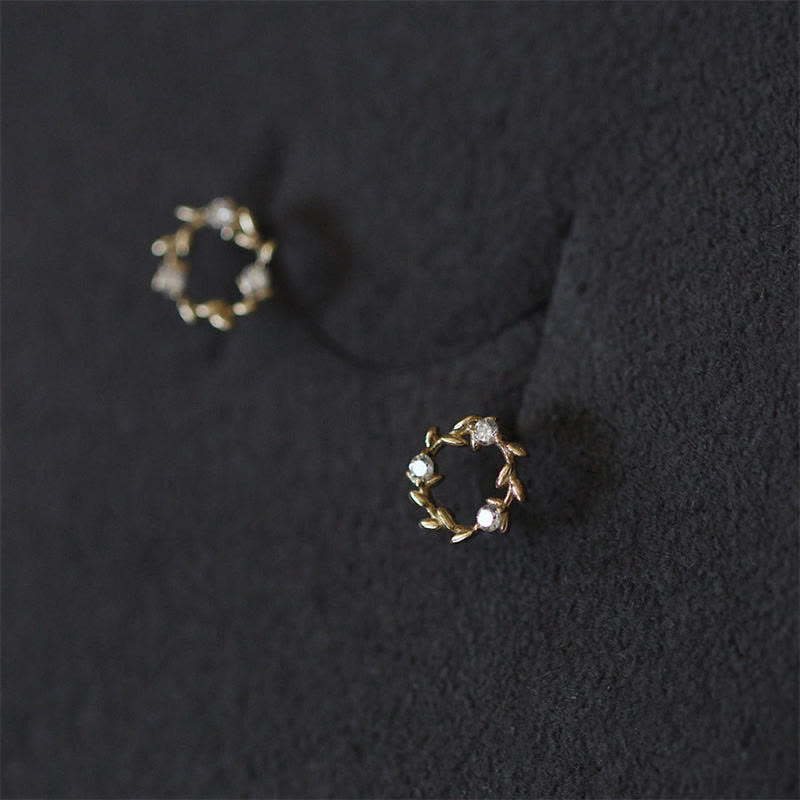 925 Sterling Silver Posts Copper Metal Tiny Wreath Stud Blessing Flower Earrings