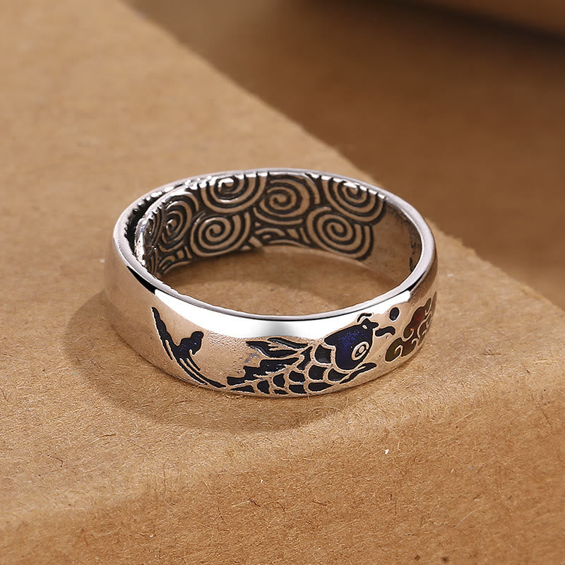 Koi Fish Auspicious Cloud Design Luck Wealth Ring