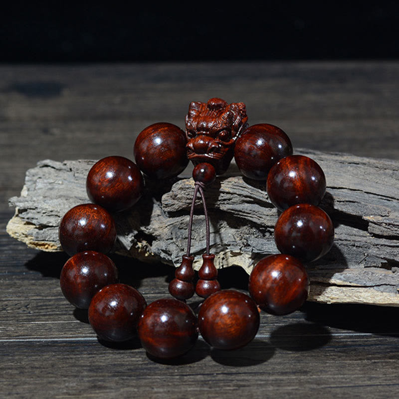 Rosewood Green Sandalwood Small Leaf Red Sandalwood Dragon Carved Protection Bracelet