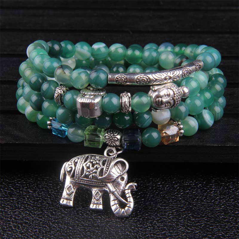 Natural Agate Elephant Buddha Hope Bracelet