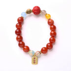 Natural Red Agate Peace Talisman Fu Character Dragon Tail Confidence Charm Bracelet