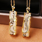 Jade Dragon Phoenix Copper Blessing Harmony Necklace Pendant