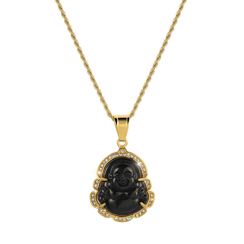18K Gold Filled Laughing Buddha Jade Luck Necklace Chain Pendant