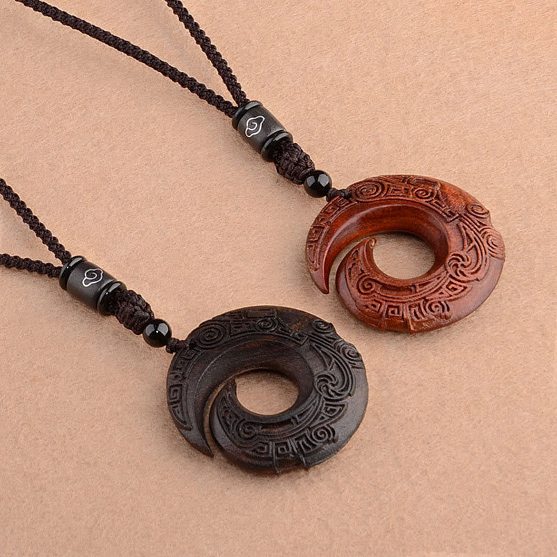 Small Leaf Red Sandalwood Ebony Wood One's Luck Improves Design Pattern Protection Necklace Pendant