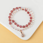 Strawberry Quartz White Crystal Money Bag Charm Positive Bracelet