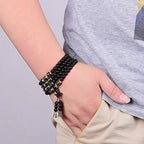 Black Obsidian Six True Words Protection Mala Bracelet