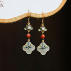 Lucky Four Leaf Clover Jade Abundance Copper Earrings