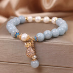 Aquamarine Pearl Fortune Money Bag Charm Bracelet
