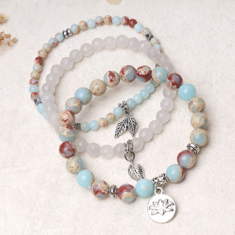 3PCS Natural Quartz Crystal Beaded Healing Energy Lotus Bracelet