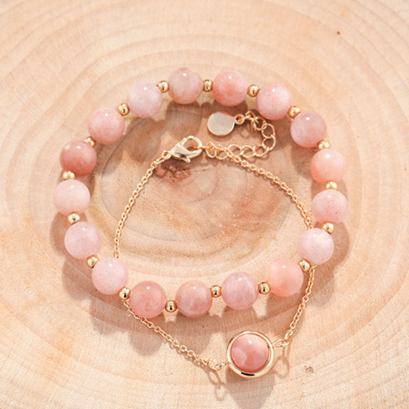Sunstone Strawberry Quartz Crystal Positive Bracelet