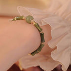 14K Copper Plated Peridot Hetian Jade Bamboo Pattern Luck Bracelet