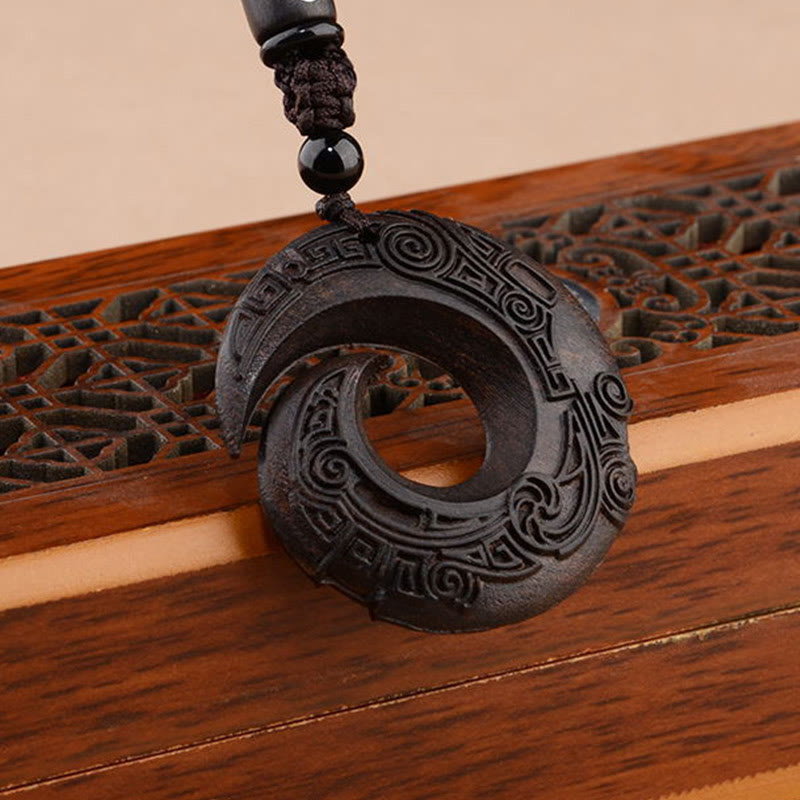 Small Leaf Red Sandalwood Ebony Wood One's Luck Improves Design Pattern Protection Necklace Pendant