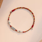925 Sterling Silver Luck Koi Fish Braided Colorful String Bracelet Anklet