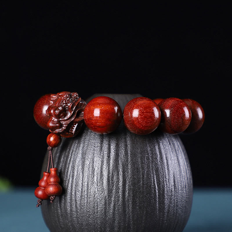 Rosewood Green Sandalwood Small Leaf Red Sandalwood Dragon Carved Protection Bracelet