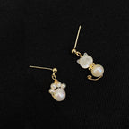 Cute Cat Paw Pearl Wisdom Stud Drop Earrings