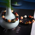 Small Leaf Red Sandalwood Ebony Wood Cute Cat Engraved Protection Bracelet