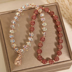 Strawberry Quartz White Crystal Money Bag Charm Positive Bracelet