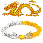 White Turquoise Lava Rock Dragon Blessing Beaded Bracelet