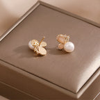 18k Gold Plated Pearl Butterfly Love Freedom Stud Earrings