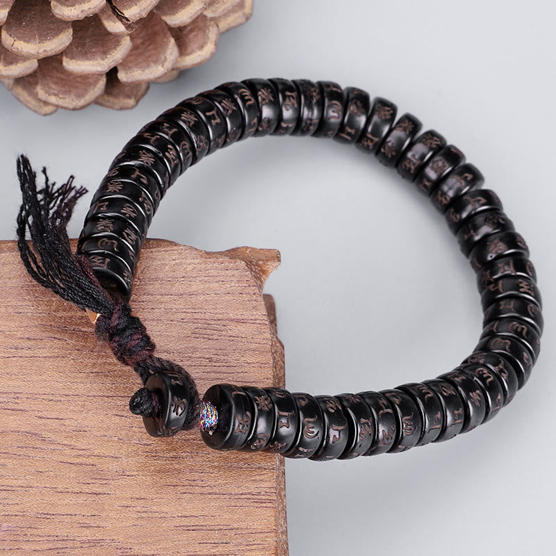 Tibetan Coconut Shell Beads Engraved Om Mani Padme Hum Mantra Positive String Bracelet