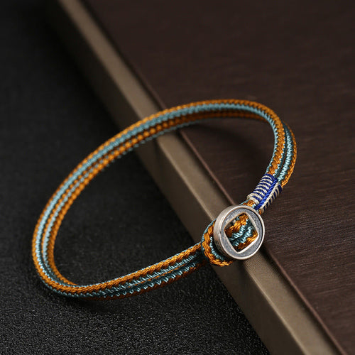 925 Sterling Silver Handmade Button Protection Weave String Bracelet