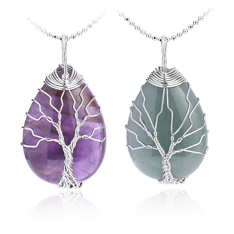 Natural Quartz Crystal Tree Of Life Healing Energy Necklace Pendant