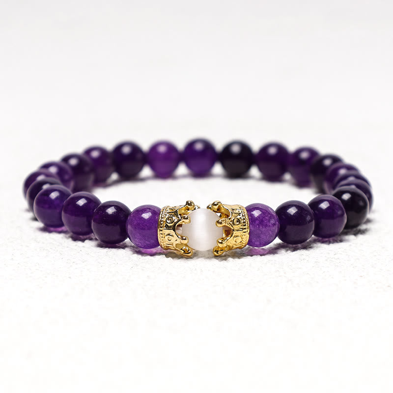 Natural Stone King & Queen Crown Healing Energy Beads Couple Bracelet