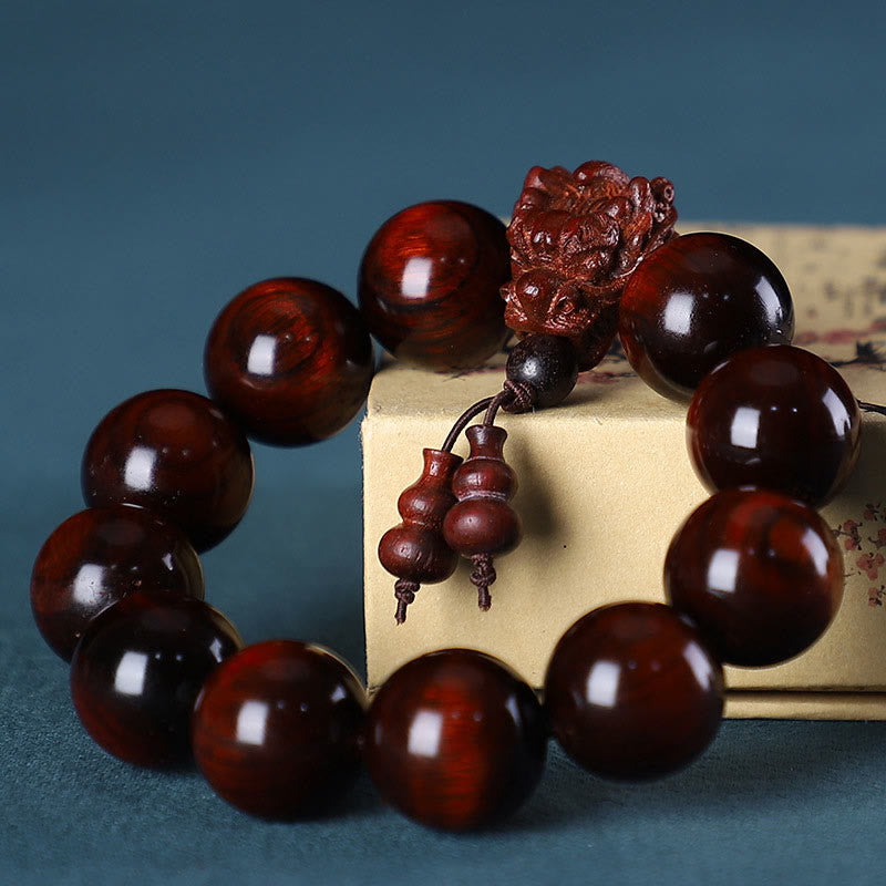 Rosewood Green Sandalwood Small Leaf Red Sandalwood Dragon Carved Protection Bracelet