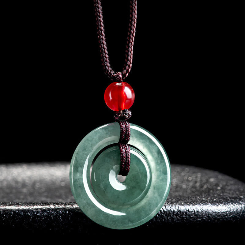 Green Jade Double Peace Buckle Abundance Necklace Pendant