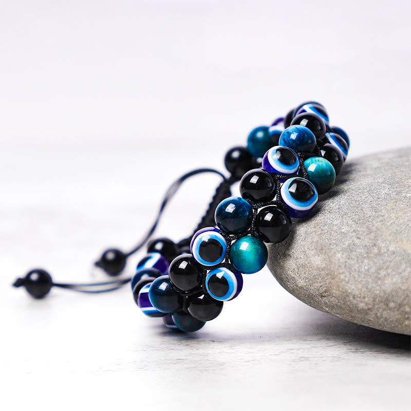 Evil Eye Hematite Tiger Eye Protection Beaded Bracelet