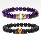Natural Stone King & Queen Crown Healing Energy Beads Couple Bracelet