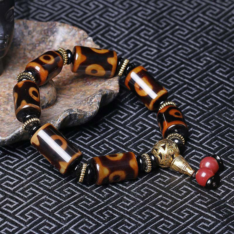 Tibetan Nine-Eye Dzi Bead Fortune Charm Bracelet